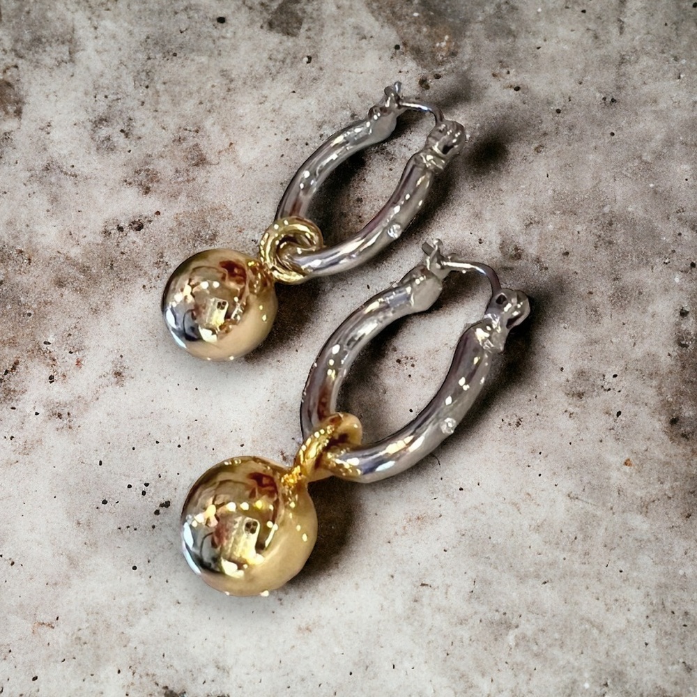 Silver hoop earrings with Gold Balls Dangle Hoops Perfect two tone earrings!